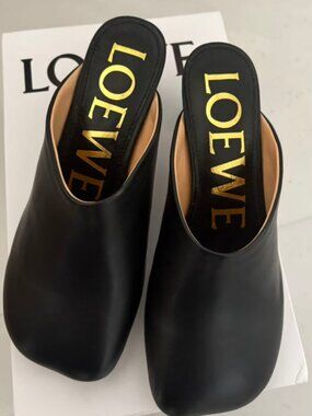 Loewe Black Leather Heeled Mules
